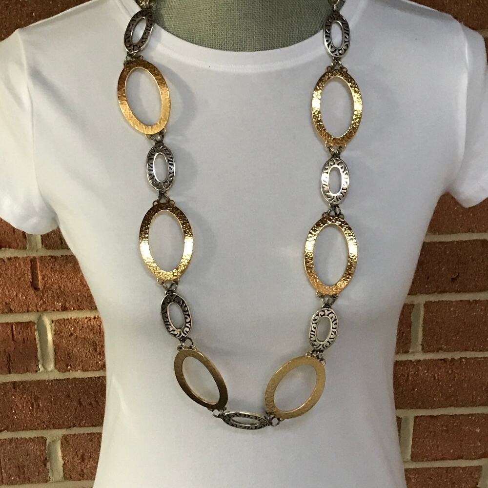 Brighton Vintage Two Tone Oval Link Necklace Belt - Gold Silver Tones